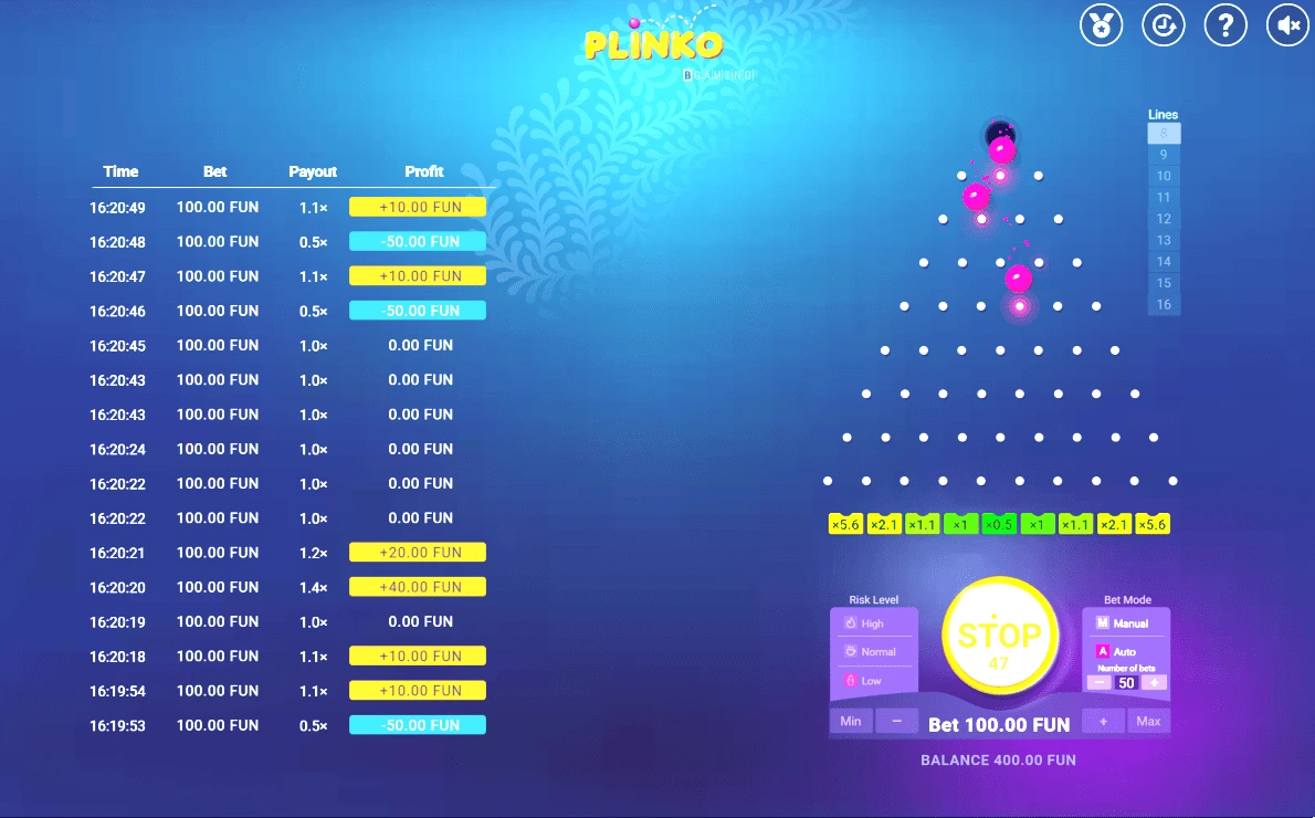 Демо-режим Plinko от BGaming